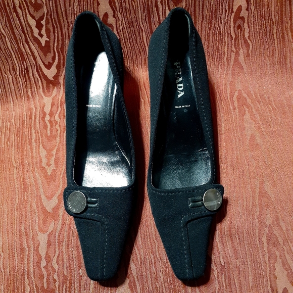 Prada Black Pointed Toe Fabric Covered Kitten Heels Pumps Women's Size 39 - Picture 3 of 16